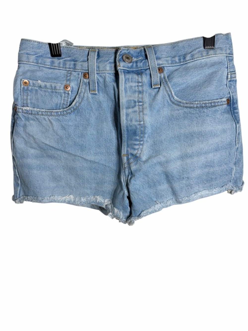 Levi’s 501 denim jean cut off shorts button fly light wash raw hem frayed 26